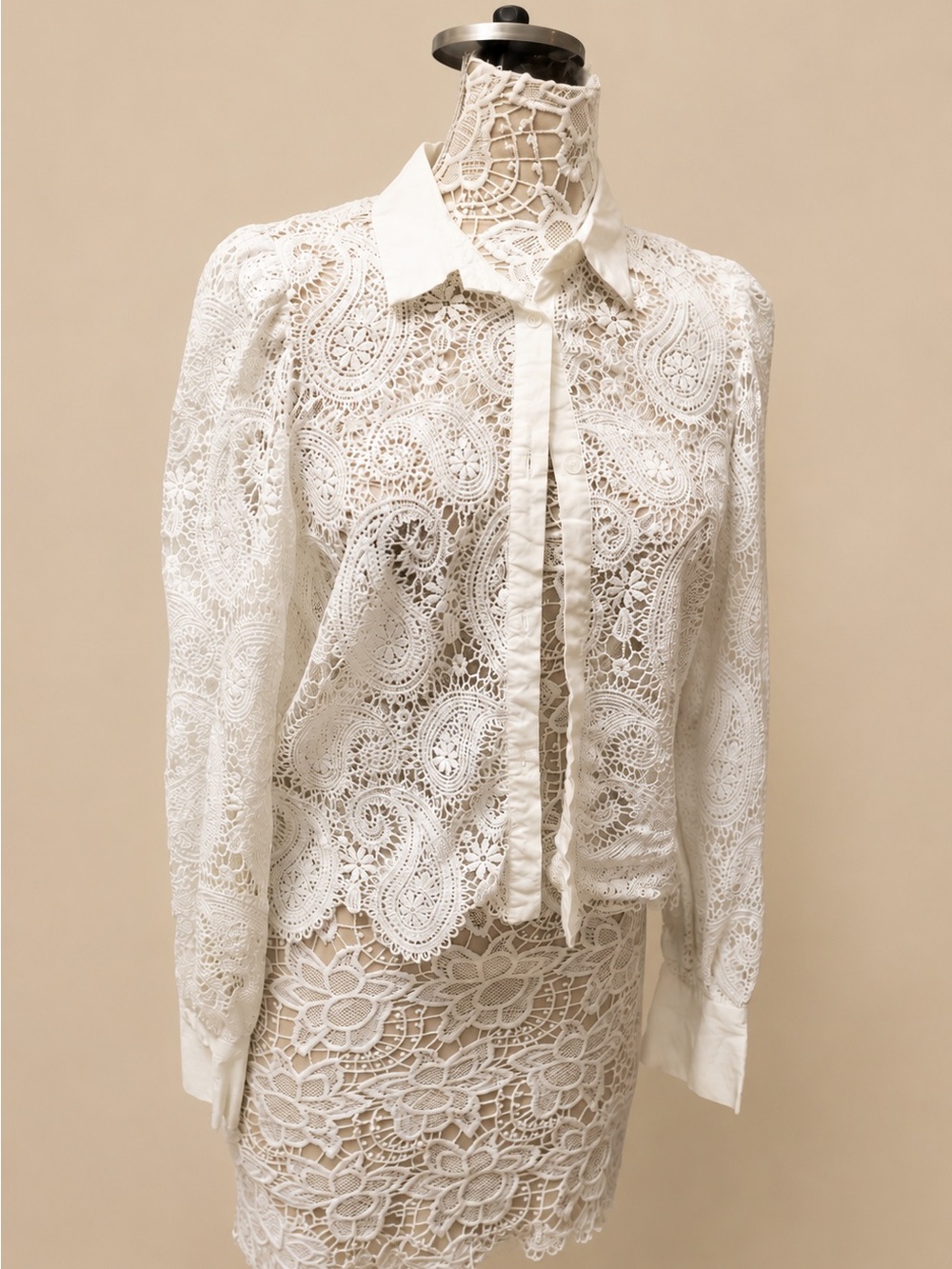 Drôle de Copine Paris ivory lace button-up blouse